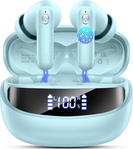 Nerunsa Casque Bluetooth sans fil Bluetooth 5.4 HiFi stéréo intra-auriculaire avec 4 micros ENC à réduction du bruit, écouteurs étanches IP7, autonomie de 50 heures, casque sans fil, USB-C