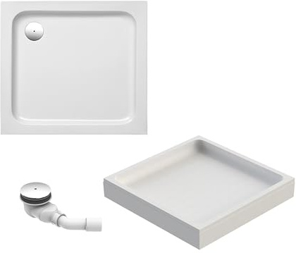 Schulte Duschwanne Cala 90x80 cm, rechteckig aus hochwertigem Sanitäracryl inkl. Wannenträger, Ab- und Überlaufschutz, Pflegeleicht und alterungsbeständig, Größe wählbar