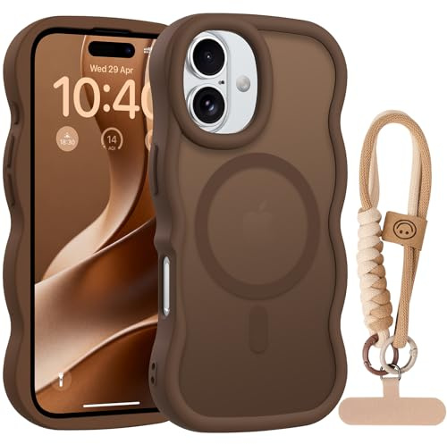 Unlicaku Magnetic for iPhone 17 Case with Wrist Strap, Brown | Compatible with MagSafe, Translucent Matte PC Back & Soft TPU Bumper, Phone Cover for Women Girls