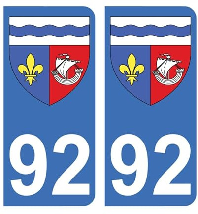 Autocollant 92 avec Blason Hauts de Seine Plaque immatriculation Auto (9,8 x 4,5 cm)