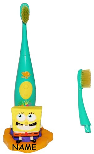 alles-meine.de GmbH 3 TLG. Set: elektronische SCHALL Zahnbürste - Spongebob Schwammkopf - Schallzahnbürste - incl. Name - Zahnbürstenhalter & extra Bürstenkopf/Aufsatz - Ki..