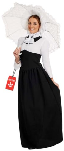 Fun Shack Robe Victorienne Femme, Costume Epoque Halloween Femme, XXL | Robe Noire Longue & Bonnet, Style Victorien d'Époque, À Enfiler, Parfait pour Halloween, Idéal pour se Déguiser