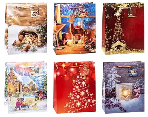 TSI Geschenktüten WEIHNACHTEN, 12er Packung, Größe: Groß (HxBxT 32 x 26 x 13,5 cm) Art. Nr. 87310