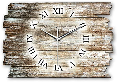 Kreative Feder Designer Wanduhr Holz-Design aus Holz Größe 40x27cm - Wanduhr im Landhaus-Stil Shabby-Style Made in Germany leise ohne Ticken (Holz-Design, leises Quarzuhrwerk)