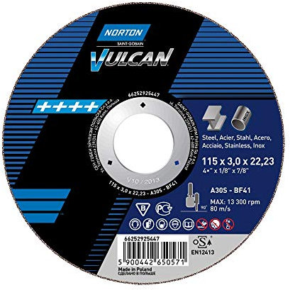 NORTON Lot de 25 disques à tronçonner droit 41 | 125 x 3,0 x 22,23 A 30 S Vulcan
