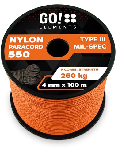 GO!elements Paracord Seil aus reißfester Nylonschnur - 4mm Paracord 550 Typ III Schnur - geeignet als Allzweckseil & Reepschnur - Max. 250kg