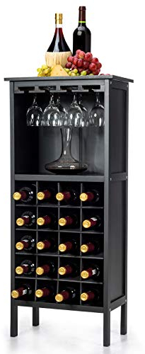 RELAX4LIFE Weinregal Kiefernholz, Weinschrank mit Weinglashalter, Weinhalter für 20 Flaschen, Weinständer für Küche, Flaschenregal für Wein & Getränke, große Aufbewahrung 42 x 24,5 x 96 cm (Schwarz)