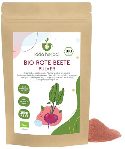 IDDA Herbal Rote Beete Pulver BIO 250g, Rote Bete Pulver zum Färben | ideal für Getränke, Backen und Kochen, Beetroot Powder