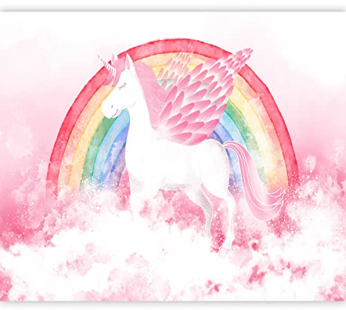 murando - Vlies Fototapete für Kinder 300x210cm Foto Tapete Schlafzimmer Wohnzimmer Vliestapete XXL Motivtapeten Bildtapete 3d Effekt Wand Dekoration - Einhorn Unicorn Regenbogen rosa wie gemalt