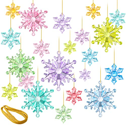 NHBTYKL 51 Pcs Colorful Snowflake Ornaments Acrylic Snowflake Pendants for Christmas Tree Wedding Party Winter Party Ceiling Hanging Deco