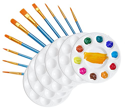 10 Stück Pinsel mit 6er Set Mischpaletten Malpinsel Set, Palette Set für Künstler Wasserfarben Acryl und Öl Malerei Gr. 22,5cm x 17cm