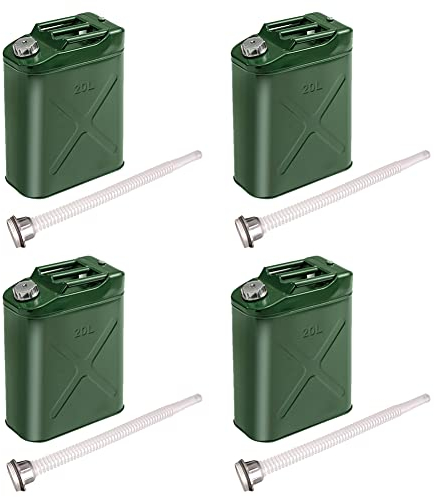 Benzinkanister Metall, Asudaro 5L 10L 20L KraftstoffKanister mit Ausgießer, Tragbares Benzinfass Grüner Jerry Can Benzintank Kanister Benzinfass Kraftstofftank Ölfass Blechkanister,4pcs 10L