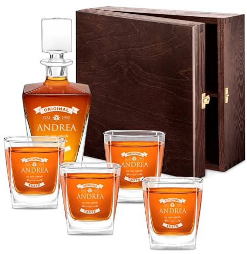 Maverton caraffa per whisky + 4/6 bicchieri con incisione | Decanter per whisky in vetro da 800 ml, Incisione personalizzata, Set per il whisky per Lui per compleanno, Esperto