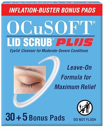 OCuSOFT Lid Scrub PLUS 35 - Pre-Moistened Leave-On Eyelid Wipes for Moderate to Severe Conditions - Moisturizing Eyelid Cleanser for Maximum Relief - 35 Count