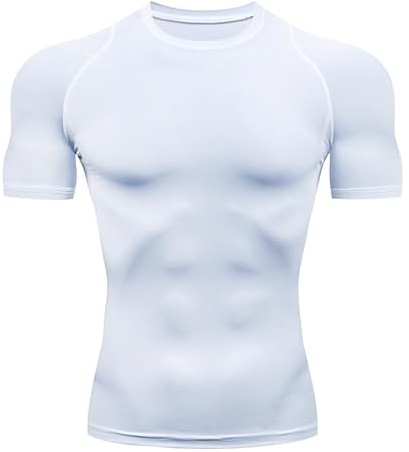 Smatstyle Compression Shirt Short Sleeve Men's Sports T-Shirt Compression Training Shirt Elastic Short Sleeve Quick-Drying Functional Shirt Breathable Running Shirt, White, S