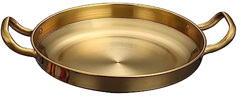 RSBFER Spanische Paella-Pfanne, antihaftbeschichteter Brattopf aus Edelstahl, Meeresfrüchte-Snack-Teller mit genieteten Griffen für das Restaurant zu Hause in der Küche,Gold,26cm
