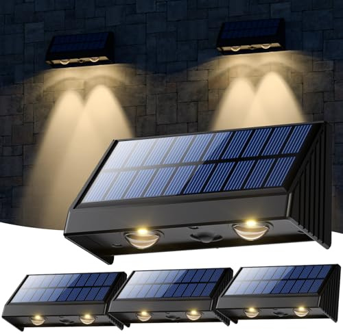 OUSFOT Lampada Solare da Esterno 4PCS Impermeabile 1200 mAH 3200 K Luci Solari Esterno bianca calda Luce solare esterno Luci per recinzione solare per ringhiera Recinzione Muro Giardino