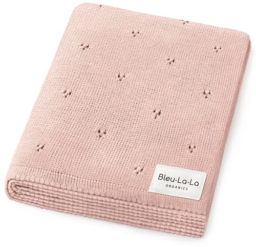 Bleu La La 100% Luxury Organic Cotton Pointelle Knit Baby Quilt Blanket for Girls – Refined Lightweight Heirloom Nursery Essential (Pointelle - Ballet Slippers)