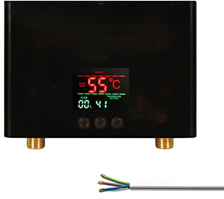Durchlauferhitzer, 3 kW, elektrischer Mini-Durchlauferhitzer ohne Tank an der Wand mit LED-Display, 3-stufige Temperaturregelung, Fernbedienung für Küche zu Hause, Bad