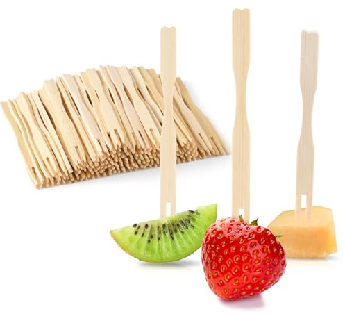 FOONLOK Mini Bamboo Appetizer Forks, Toothpicks for Appetizers 250PCS, Cocktail Small Forks for Appetizers, Disposable Food Picks for Party, 3.5 inch Wood Fruit Forks and Charcuterie Cups Accessories