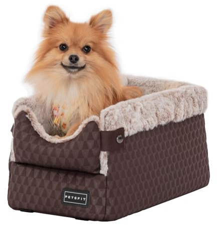 PETSFIT Hundesitz Mittelkonsole Auto, Hunde Autositz für Kleine Hunde mit verbesserten Sicherheitsgurten, waschbarem, dickem Kissen für kleine Hunde bis zu 5KG