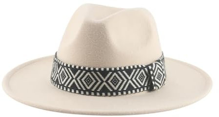 SOYNIA Fedora Trilby Filzhut Hut Herren-Hut Jazz-Kappen Panama-Hüte Breite Krempe Solides Band Bedruckt Damen-Hüte Filz Freizeitkleidung Herren-Damen-Hut 56–58 cm (Erwachsene) Beige