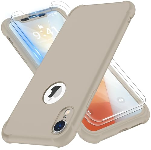 ORETECH para Funda iPhone XR, con [2X Protector Pantalla][Protección de Cámara] Protectora de Cuerpo Completo de 360 Grados Antigolpes Silicona Premium y Hard PC Carcasa iPhone XR Case 6.1 Piedra