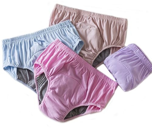 YFJBDKS 4er-Pack Damen-Stoffwindeln für Erwachsene,Waschbare Damenbinden-Unterwäsche aus Reiner Baumwolle,Inkontinenzunterwäsche für Menschen mittleren Alters und ältere Menschen,Random Color,XL
