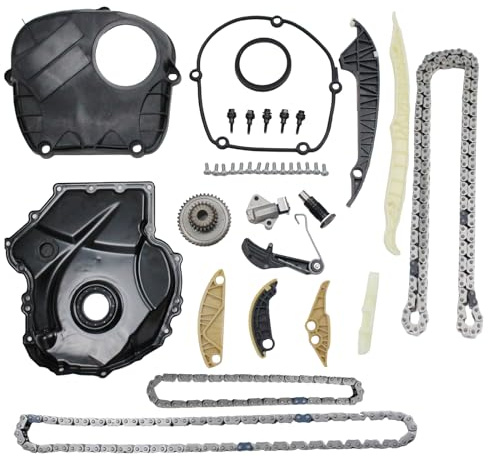 DLUKFOI Motor Steuerkettensatz mit Kettenspanner Steuergehäuse Steuerketten kompatibel mit Volkswagen Passat Golf Eos Reparatursatz 1.8T 2.0T