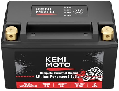 KEMIMOTO Lithium Motorcycle Battery YTX14-BS/YTX9-BS, LiFePO4 Lithium Battery 12v 6Ah, Pre-Charged Powersports Battery, with 5 Universal-Fit EVA Spacers, Compatible with Motorcycle ATV UTV Jet Ski