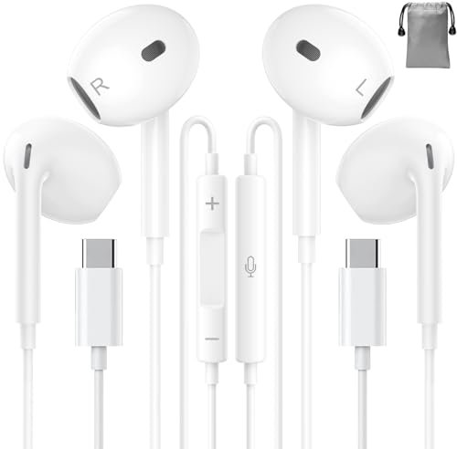 Écouteurs intra-auriculaires filaires USB C pour iPhone 15, de type C, HiFi, stéréo, réduction du bruit, avec micro et contrôle du volume, compatibles avec Galaxy S23/S22/S21/S20/Ultra Note 10/20,