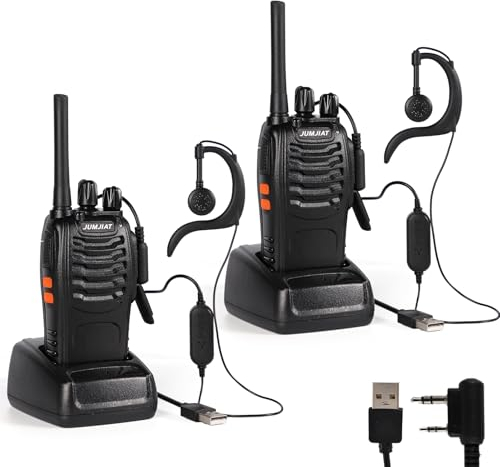 Walkie-Talkies PMR446 Langstrecken mit Headset, JUMJIAT Funkgeräte wiederaufladbares 16-Kanal-Hand funkgerät mit Taschenlampe(2 Stück)