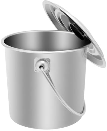 6L Edelstahl Eimer, Kücheneimer Mülleimer, Futtereimer mit Henkel Deckel,Edelstahleimer Lebensmittel, Eiskübel, Fleischeimer, Fischeimer, Schlachteimer, Lebensmitteleimer