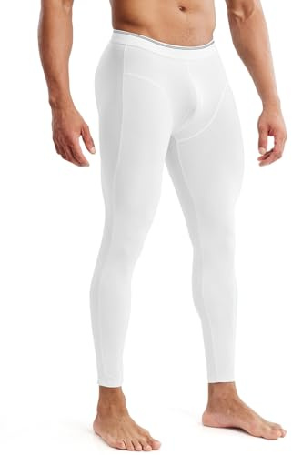 MIZOK Men’s See Through Mesh Compression Pants Ice Silk Yoga Slim Leggings Tights White L