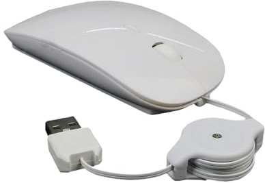 Souris Optique Filaire USB, Souris à Câble Rétractable, Réglage 800/1200/1600DPI, Souris Silencieuse pour Ordinateur Portables (Blanc)