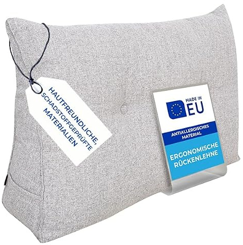 Pillows24 Rückenkissen für Bett & Sofa 100cm, abnehmbarem Bezug | Bequemes Keilkissen und Lesekissen fürs Bett, waschbarem Bezug, Großes Sofakissen für Rückenlehne und Sofa, Grau