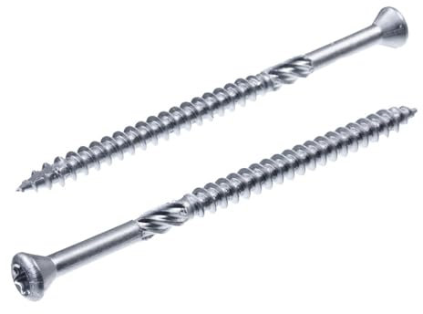 SECCARO Lot de 100 vis pour terrasse à tête décorative 5 x 100 mm, en acier inoxydable A2, vis à bois avec pointe découpée et encoche de coupe, TX/six pans creux