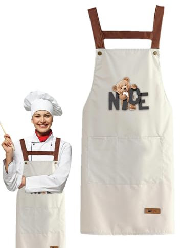 Tyinerc Küchen-Kochschürze, Gartenschürze - Kochschürzen Küchenlätzchen - Wasserdichte Schürze mit Taschen, multifunktionale, verstellbare Arbeitsschürze zum Backen, Reinigen