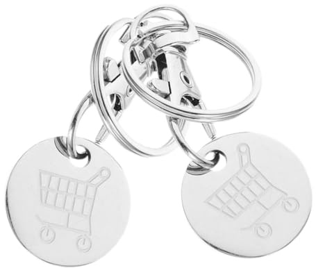 OFFSCH Shopping Trolley Token Keyring Silver 2pcs Stainless Steel | Portable, Lightweight, Quick and Convenient, for Supermarket Shopping Carts, Easy to Carry