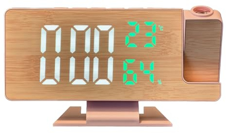 Sveglia LED con motivo in legno con proiettori rotanti e funzione snooze dell'esposizione di umidità di temperatura