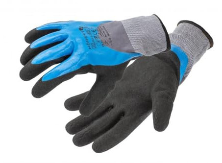 Högert Technik FILS Gants de protection 3/4 revêtus de nitrile en mousse nitrile, bleu/gris/noir, taille 8, résistants à l'abrasion, parfaits pour les travaux de précision