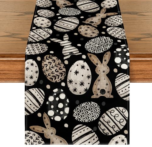 Artoid Mode Schwarz Hasen Ostereierr Ostern Tischläufer, Frühling Küche Tisch Dekoration Drinnen Urlaub Party Dekor 40x140 cm