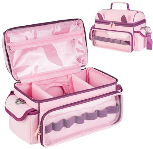 Jaffzora Carrying Case Compatible with Toniebox 2 & 1 Starter Set,Cute Storage Bag for Tonies Figures Characters,Tonies Headphones & Accessories, Pink&Purple(Bag Only)