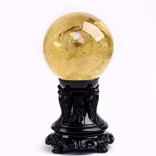Suafif Kristallkugel, Natürliche Citrin-Kristallkugel, Heilende Edelsteinkugel, Feng Shui, Gelbe Kristallkugel, Mineralsteinkugel Mit Holzständer Und Heimdekoration,105mm