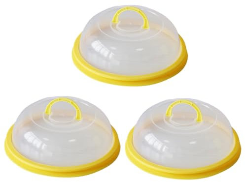 Ciieeo 3pcs Microwave Food Cover Heat-Resistant Microwave Dish Cover Handle Yellow Splash-Proof Lid for Kitchen Accessories