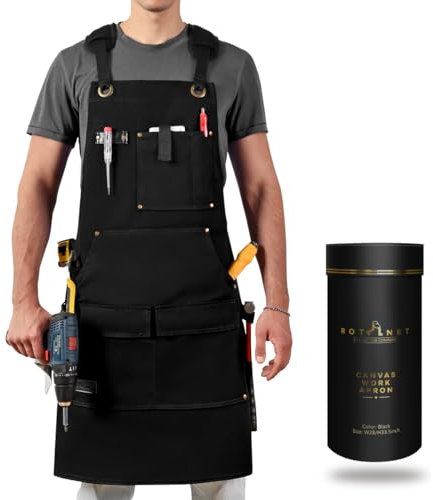 ROTANET Woodworking Apron for Men, Canvas Work Aprons Waterproof Heavy Duty with Tool Pockets Adjustable for Shop Carpenters Woodworkers Mechanic, Mens Gifts for Dad Workshop Wood Metal Working Black
