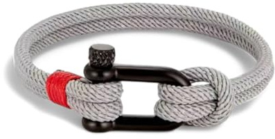 Acura-Styles Maritimes Herren Armband aus Segeltau, Paracord Armband Grau mit rotem Akzent, Stabiler Edelstahl Verschluss 20,5 cm Länge