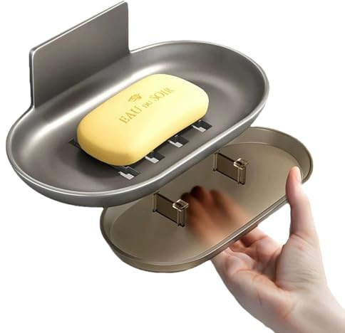 Seifenschale Ohne Bohren mit Ablauf, Seifenhalter für Die Wandmontage In Der Dusche (Grau)
