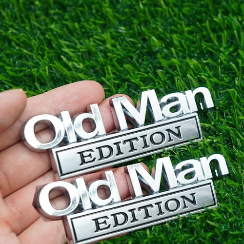 2 st Old Man Edition 3D metall bil emblem stänkskärm bakre baklucka stötfångare bricka namnskylt klistermärke dekal (silver svart)