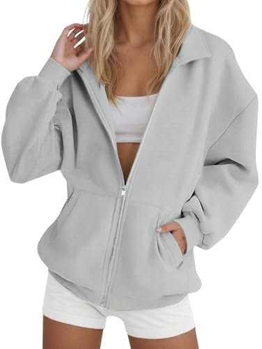 Cocila Felpa Donna Oversize Cappuccio Felpa con Ancora Donna Zip Felpata Felpe Oversize in Pile Corte Ragazza Maglia Sportiva Grigia Tessuto Tecnico Pipistrello Azzurra Nera Cappuccio College Cotone